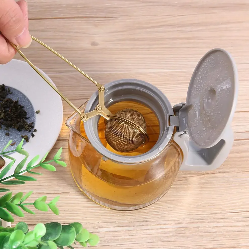 5-50P Gold Stainless Steel Tea Infuser Sphere Mesh Tea Strainer Herb Spice Filter Creative Strainer Stainless Steel Handle Spoon