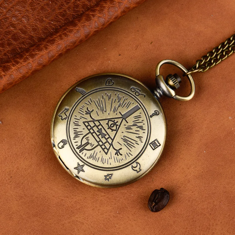 Bronze Vintage Bill Cipher Quartz Pocket Watch Analog Pendant Necklace Men Women Fob Watch Kid Chain Gift CF1034