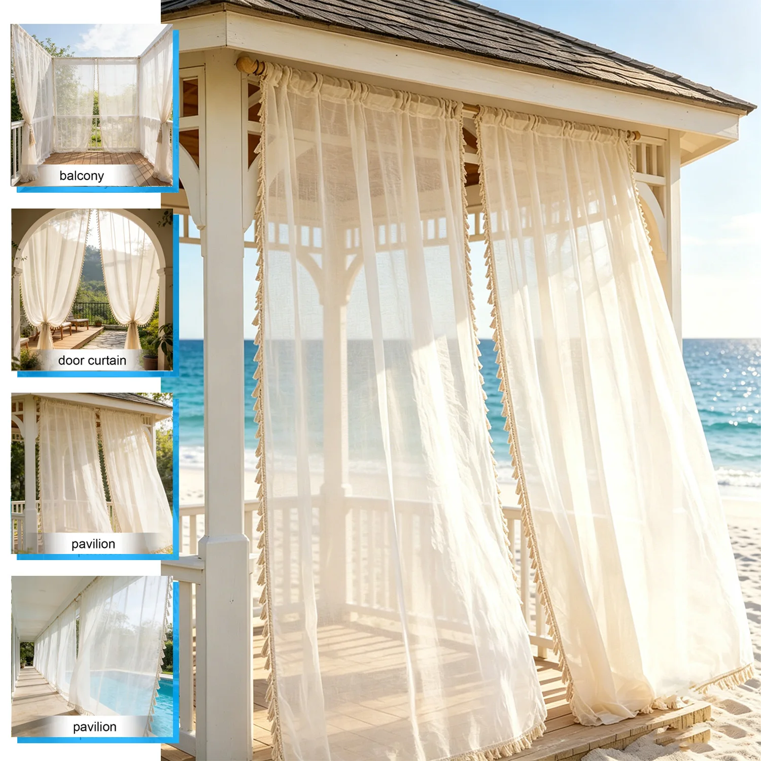 

1PC Semi-Sheer Privacy Curtain, Linen Texture Fringe Edge American Style Curtain for Bedroom Window Privacy Blocking Living Room