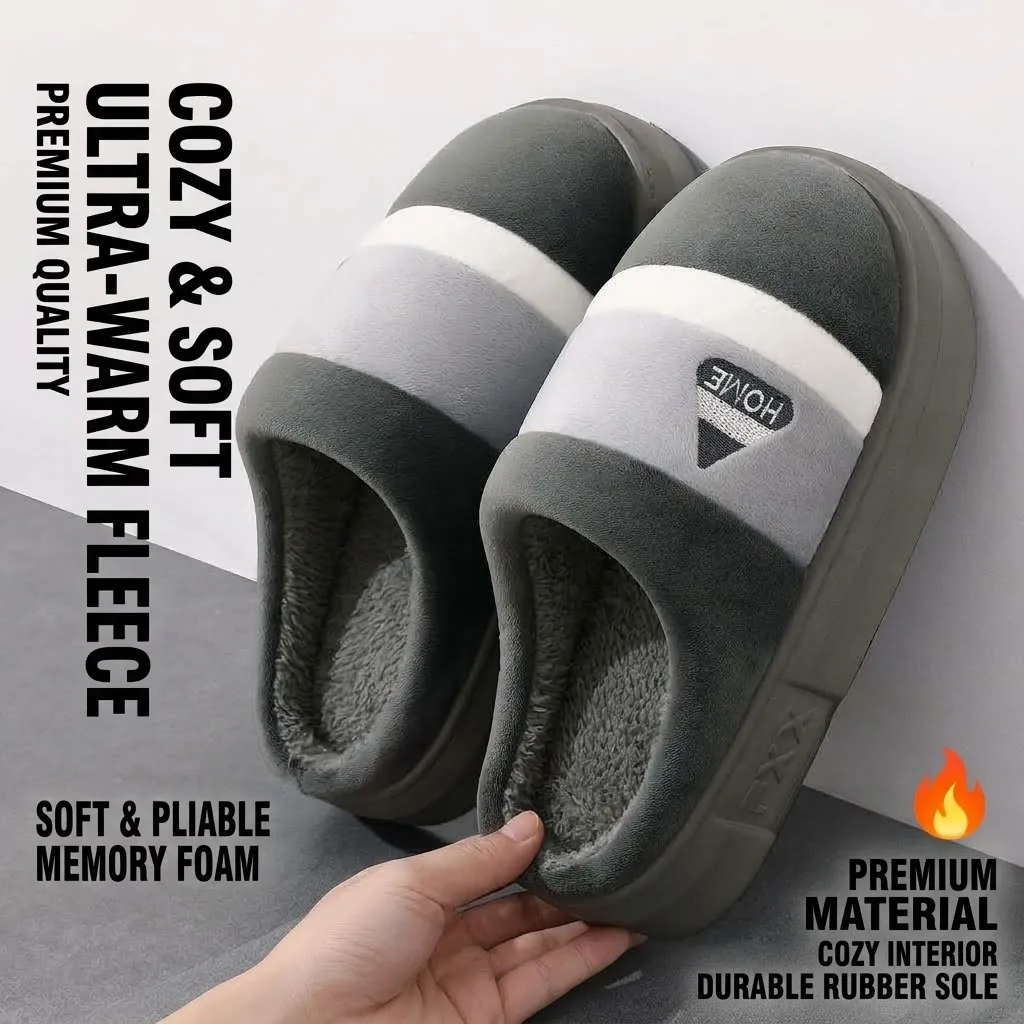 Big Size Men Winter Warm Slippers Thick Plush Fleece Lining Platform House Shoes Silent Non-Slip Bedroom Cotton Slides Flat Mule