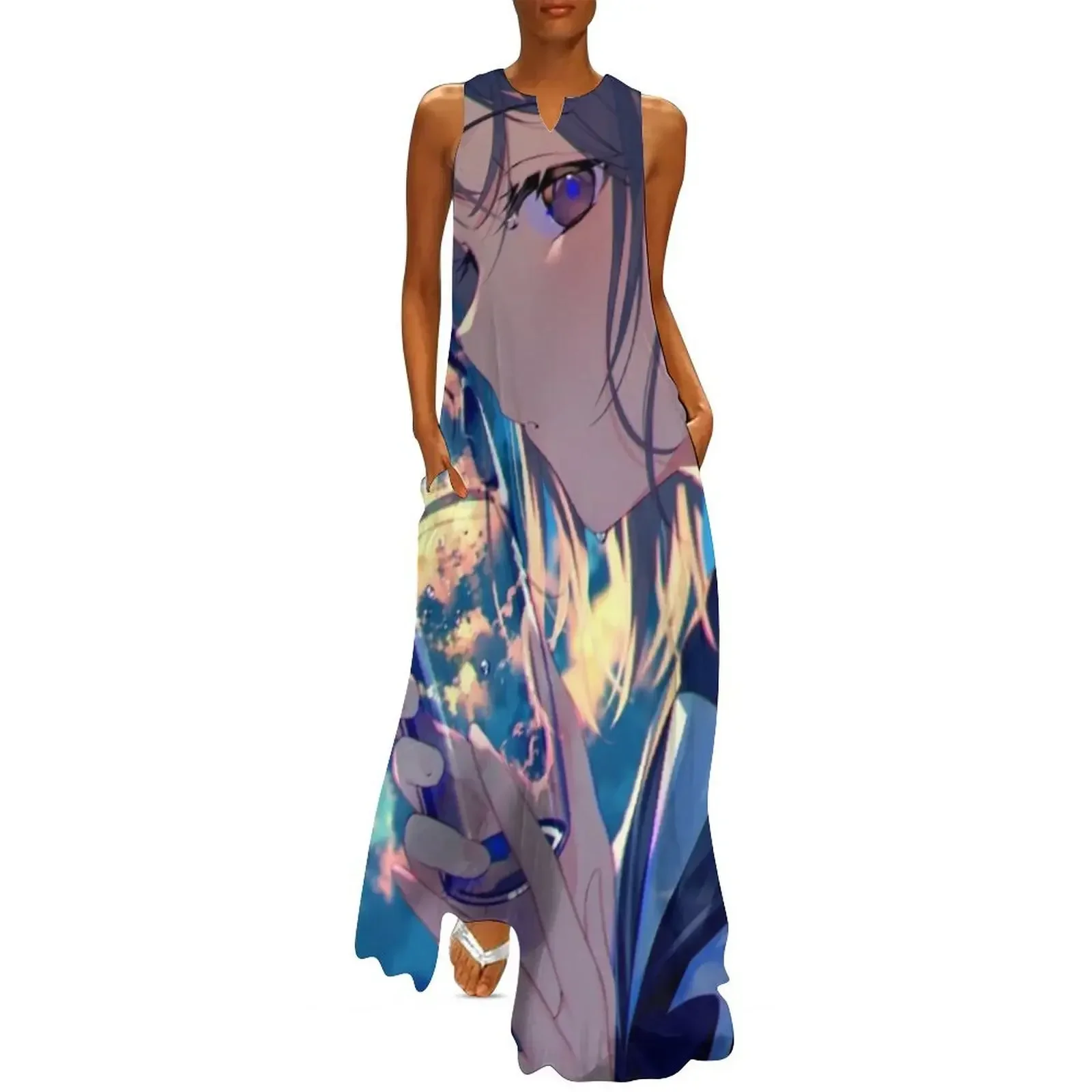 

Stay Hydrated || Anime girl Long Dress cocktail dresses summer dress korean women Women's summer suit evening dress woman