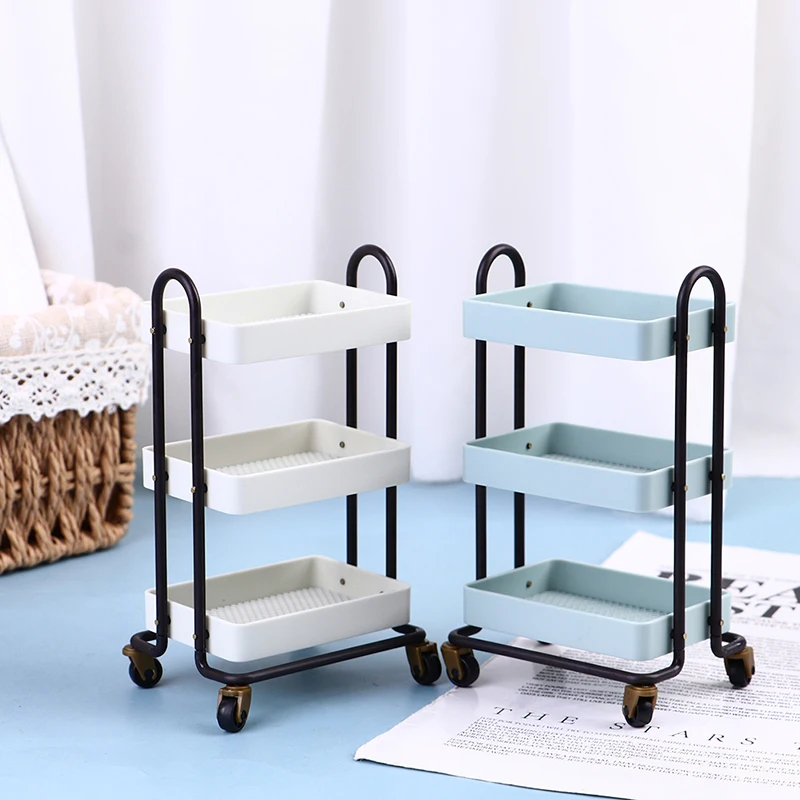 1:12 Dollhouse Miniature Trolley Dining Cart With Wheels Storage Display Shelf Bookshelf Furniture Model Decor Toy