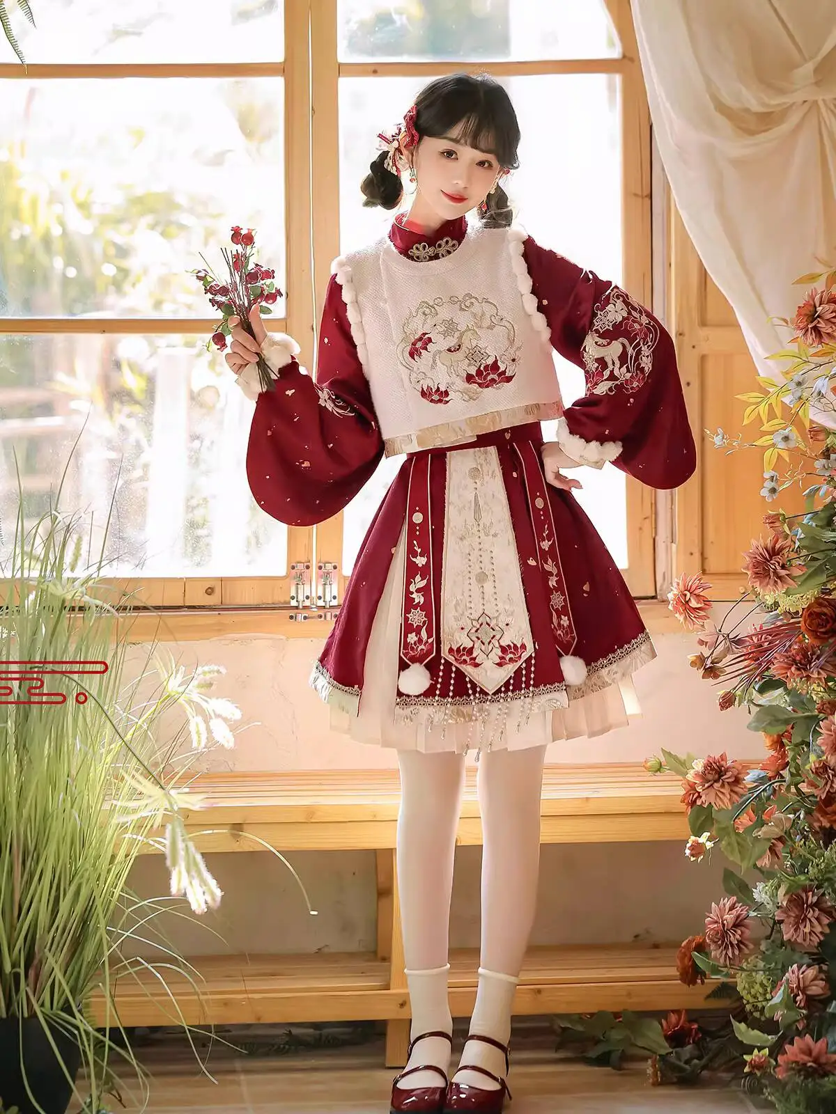 New Year's Battle Robe Hanfu Women Fiesta Carnival Halloween Cos Cosplay Lolita Chinese Style Short Vest Dress Red
