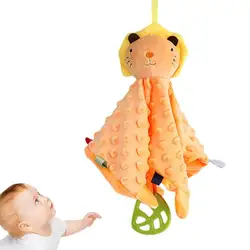 Soft Stuffed Animal Blanket Animal Comfort Blanket Infant Snuggle Toy With Rattle Paper And Teether For Appease Toddler Boy
