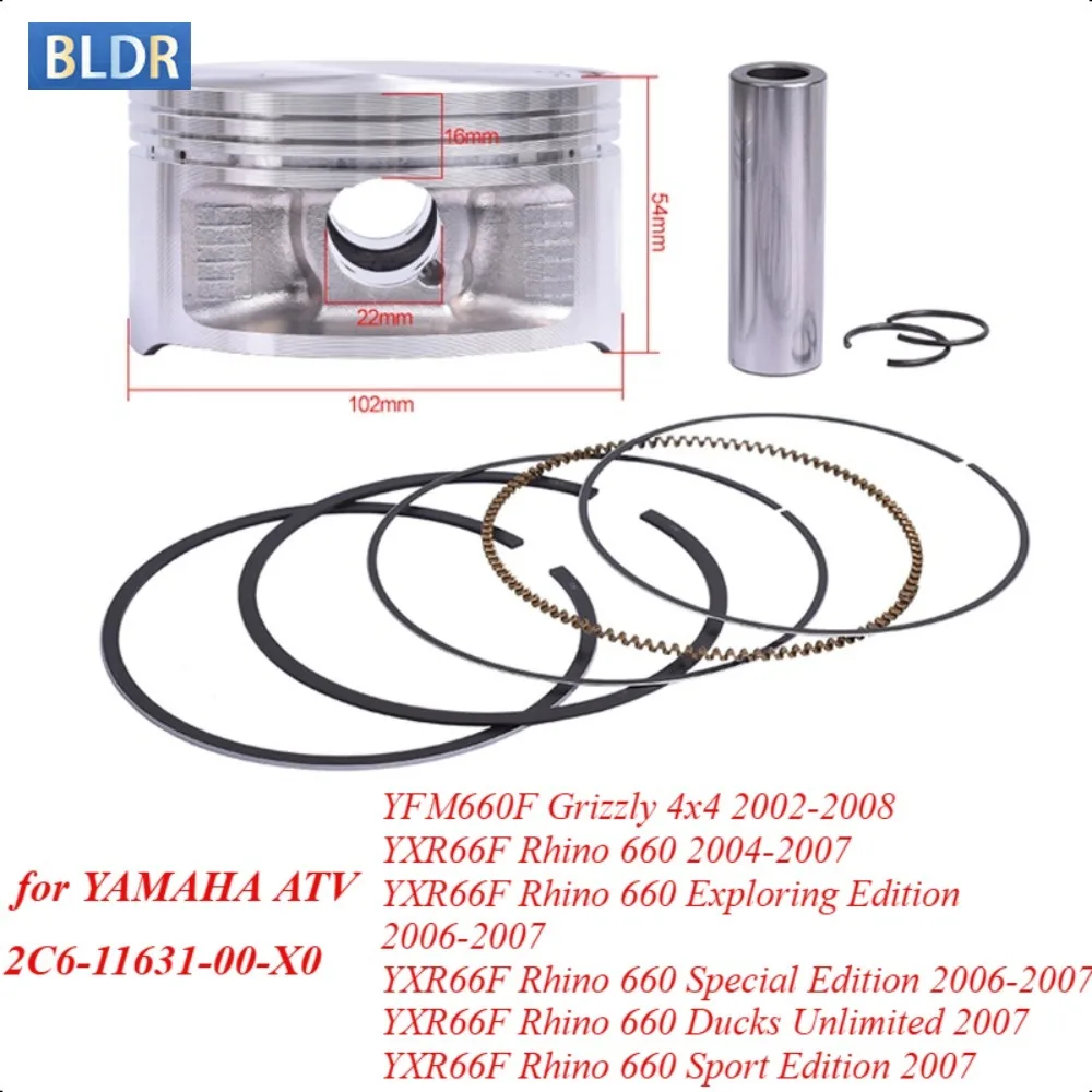 

102mm Motorcycle Engine Cylinder Piston Rings 2C6-11631-00-X0 for YAMAHA ATV YFM660F Grizzly 4x4 2002-2008 YXR66F Rhino 660