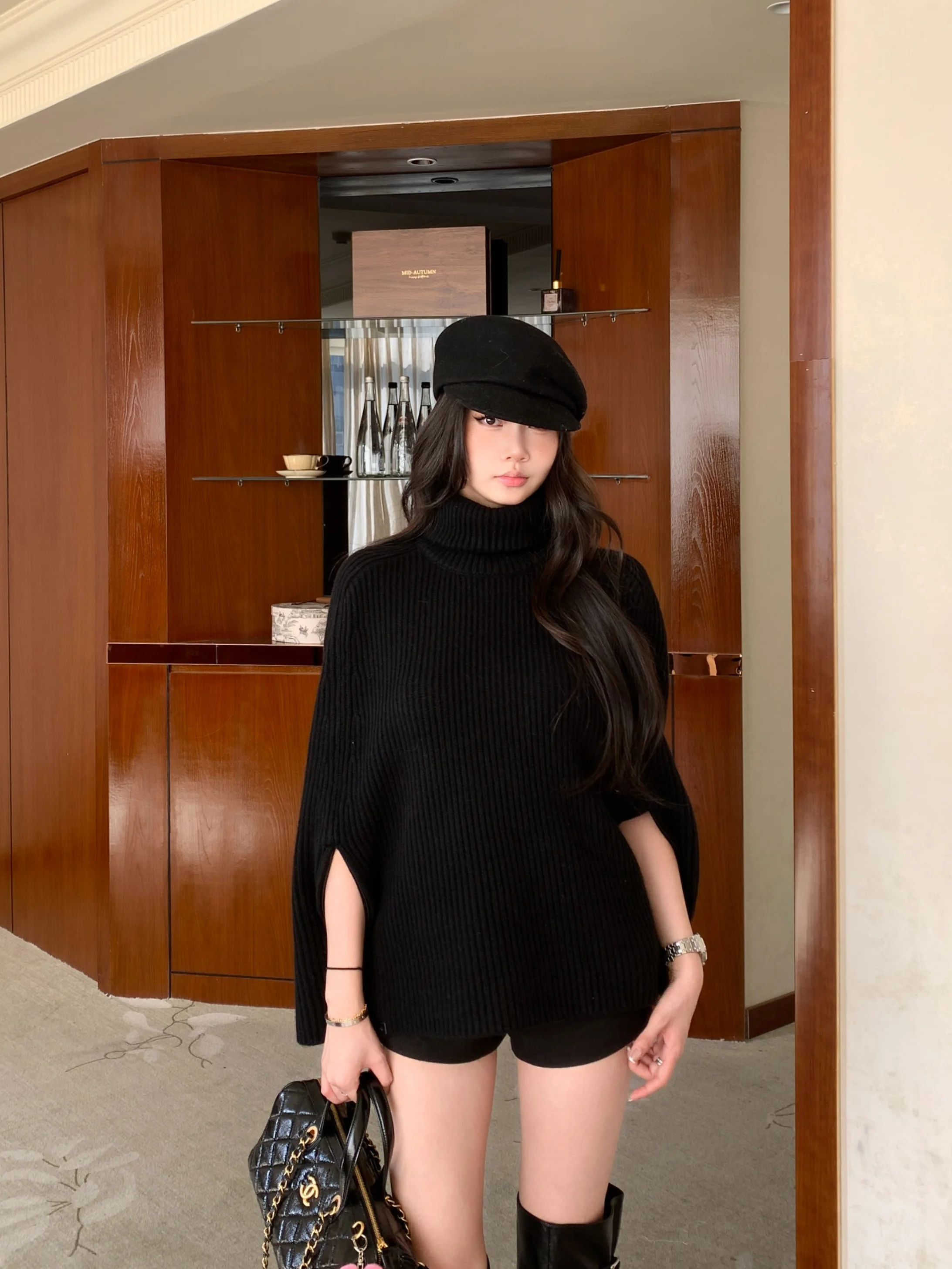 

Bla Wrap Sweater Women's Loose Knitted High Collar Top with oulder for Autumn Winter Casual Sle Daily Wear Nylon Polyes...