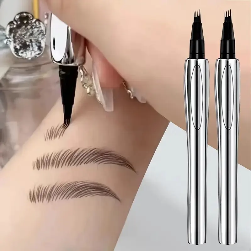 2-piece set, waterproof and sweat resistant four pointed eyebrow pencil+double head eyebrow brush spiral brush - long-lasting an