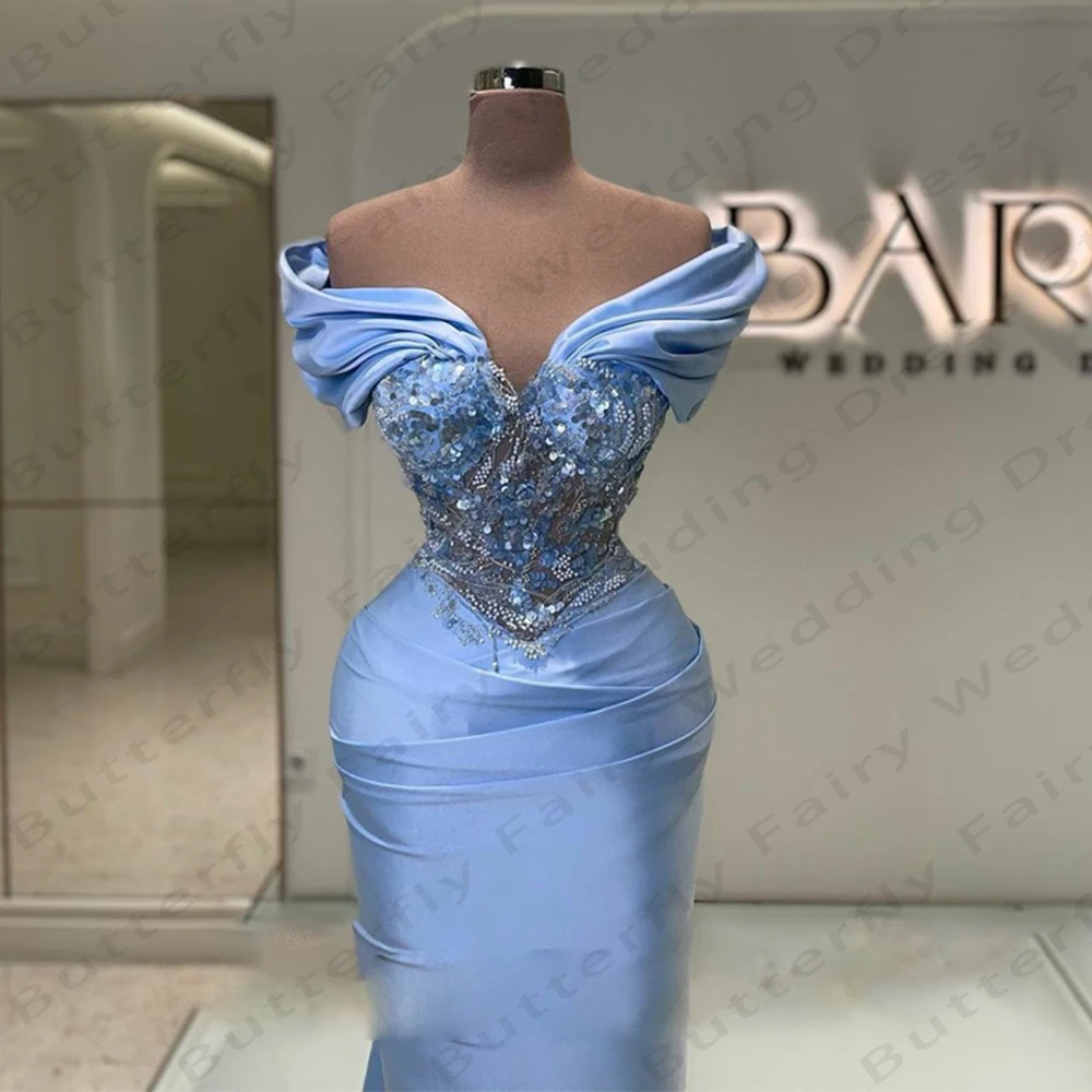 2024 Women\'s Evening Dresses Mermaid Sexy Off Shoulder Satin Lace Stickers Princess Prom Gowns Formal Beach Party فساتين سهرة