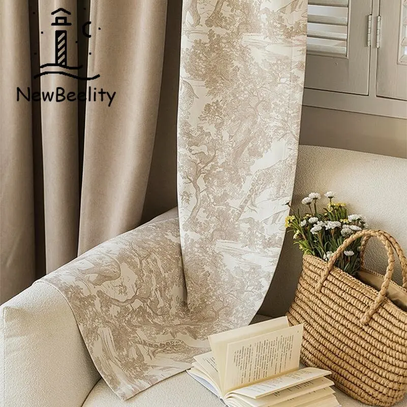 French Ins Style Chenille Blackout Curtains for Living Dining Room Bedroom Animal Jungle Spelling Edge Thicken Jacquard Cloth