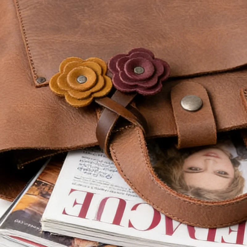 Vintage Rose PU Leather Bag Charm, Handmade Solid Color Flower Bag Accessory, Decorative Pendant for Tote Crossbody Bag,