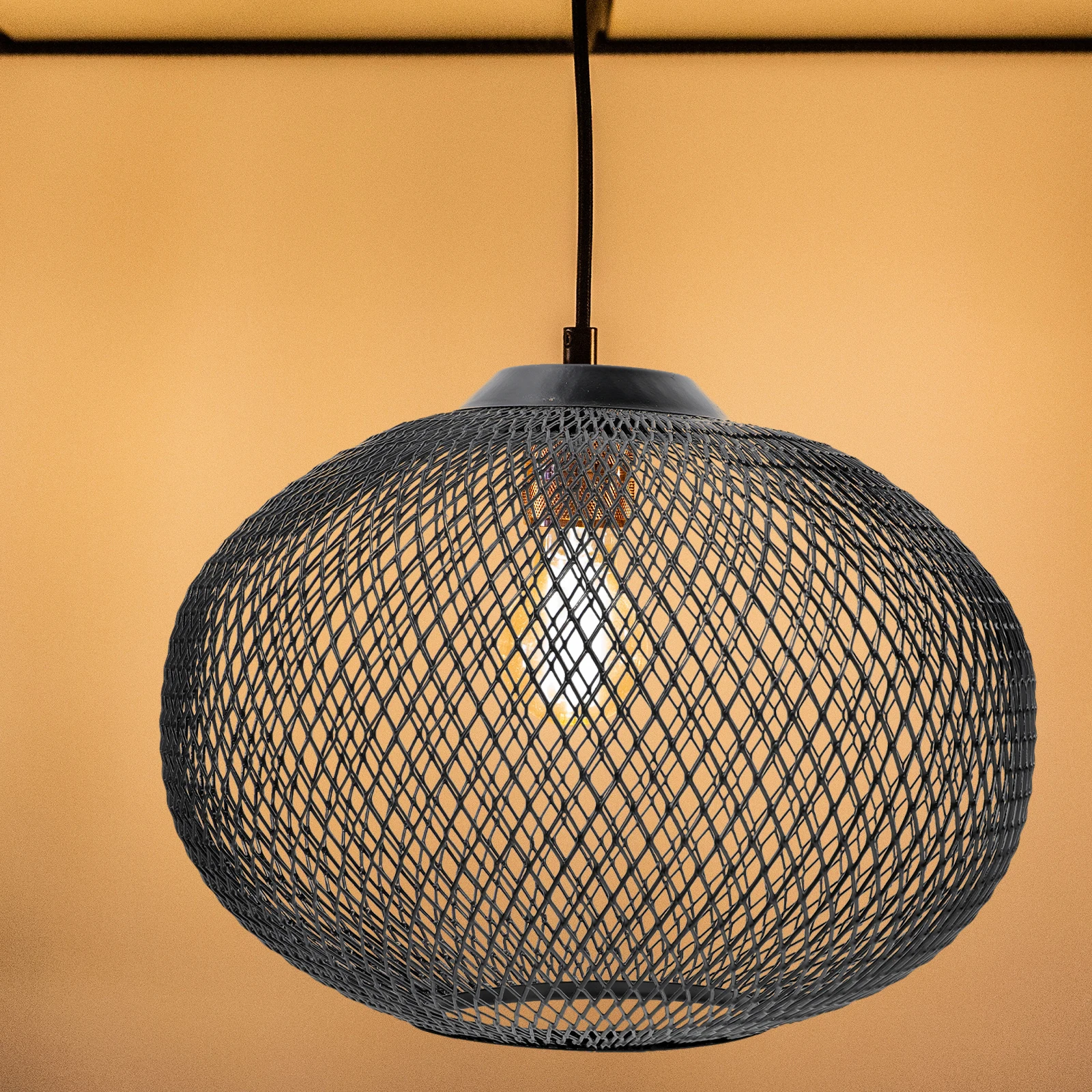 

Wrought Iron Lampshade 200x140mm Black Geometric Pendant Light Shade Hanging Bulb Cage Ceiling Lamp Cover Replacement