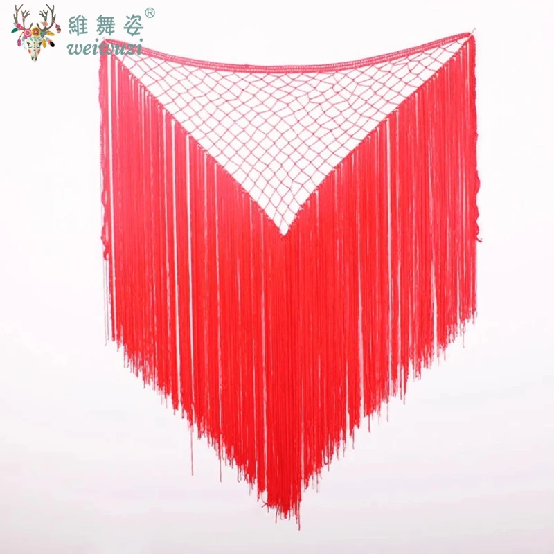 Swegal buikdans tailleketting Oosterse heuphanddoek met de hand gehaakte mesh driehoekige heuphanddoek met lange franjes veelzijdig