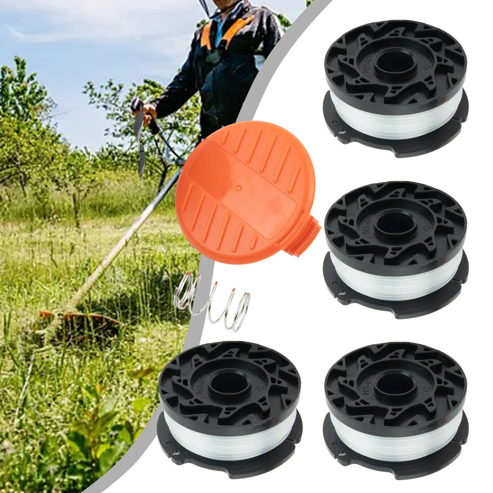 4 Pack AF100 Grass Trimmer Spool With Cap And Spring Auto Feed Replacement Line For Black Decker GL280 GL301 GL425 GL430 GL545 P