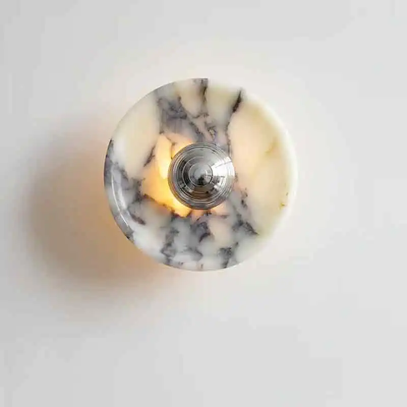 French Light Luxury Round Marble Wall Lamps LED Bedroom Bedside Lamp Natural Marble Living Room Corridor Aisle Wall Lights