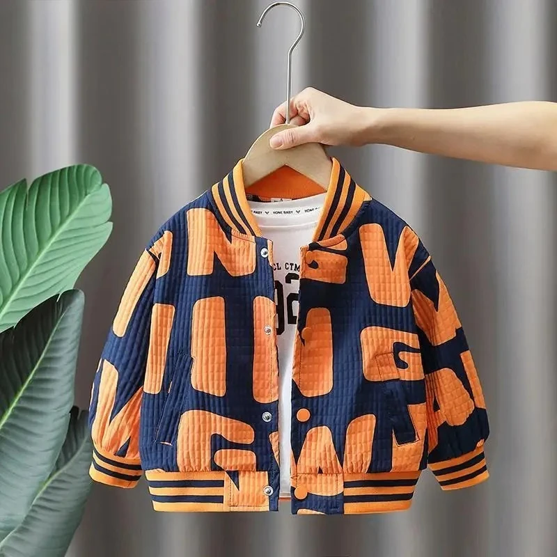 Boys Bomber Jacket Kids Outerwear Boys' Letter Baseball Uniform Coats for Spring Autumn  Thick Children V-Neck Casual Top