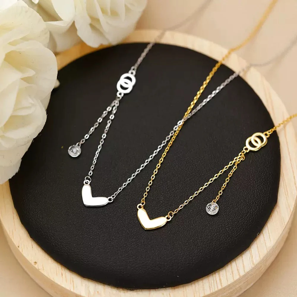 S925 Sterling Silver Cute Necklace For Women Heart Shape Clavicle Thin Chain Delicate France Girl's Sweet Accessories