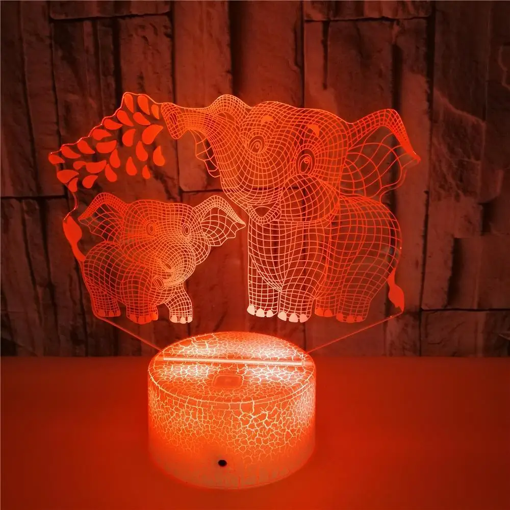 Nighdn luz de noche de elefante 3D para niños, lámpara de noche de ilusión de holograma 3D, decoración de habitación, lámpara de escritorio de cabecera, juguetes de regalo para niños y niñas