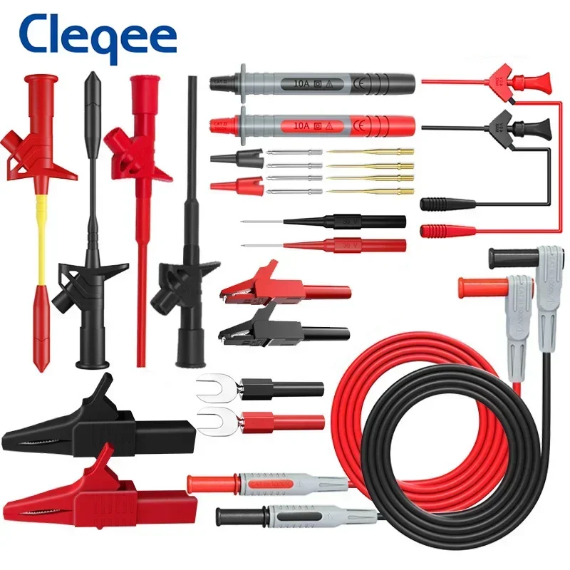 Cleqee P1300 Series Multimeter Test Lead Kit 4mm Banana Plug Cable Test Hook Clip Probe Alligator Clip Automotive Tool Kit
