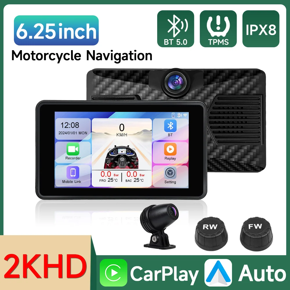 

GPS-навигатор для мотоцикла, экран 6,25 дюйма, 2K HD, водозащита IPX8, USB, Bluetooth