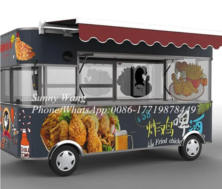 شاحنة طعام كهربائية معتمدة بطول 4.2 متر، عربة بيع هوت دوج مع 4 عجلات