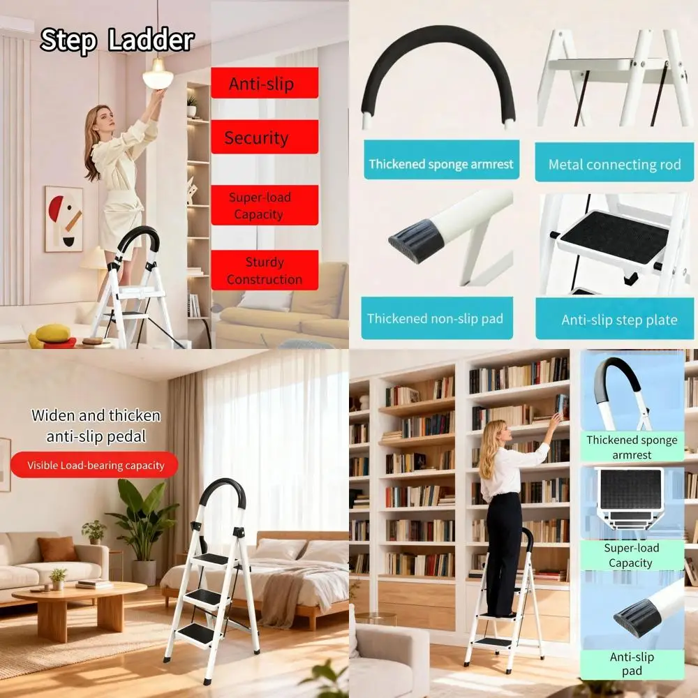 

3 Step Ladder, olding Step Stool with Anti-Slip Pedal & Cushioned Handle - Lightweight , Sturdy, Easy Storage or Home, Kitchen,