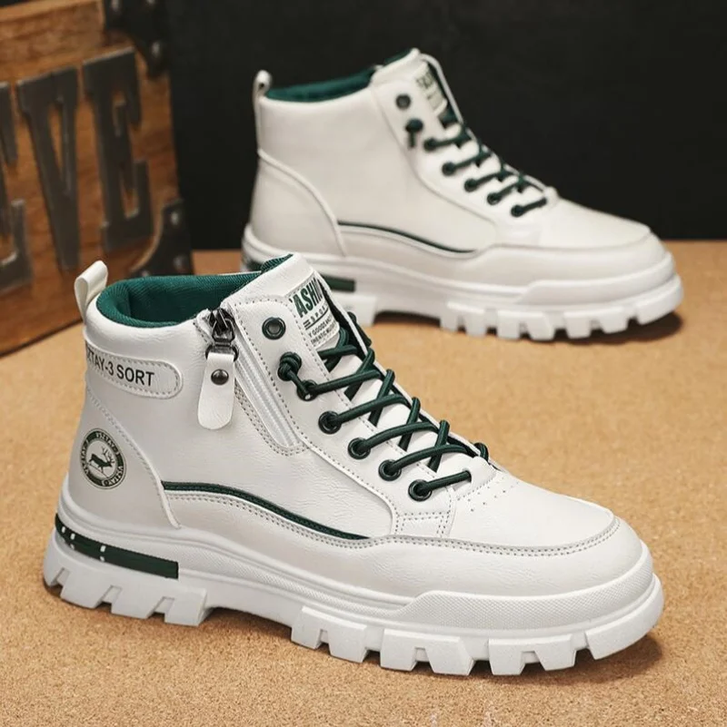 

Spring Autumn New Men's Mid-High Top Outdoor Work Boots Zip-Up Hiking Casual Sports Mountaineering Style