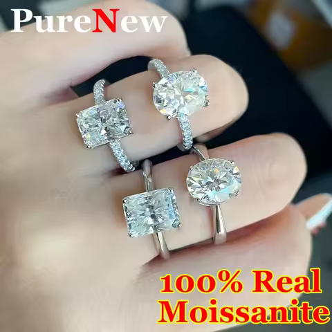 PureNew 1ct-4ct Radiant Cut Full Moissanite Diamond Rings For Women Original 925 Silver Luxury Oval Cut Lady's Diamond Ring