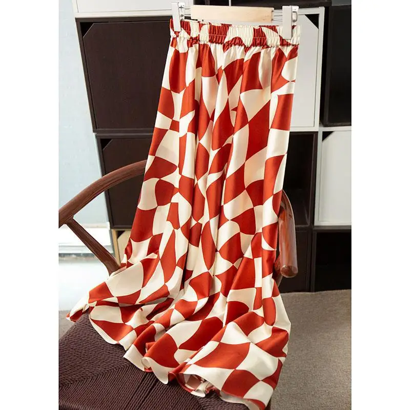 

Birdsky, 1PC Women skirt A line skirts 22MM 90% real mulberry silk 10% spandex Geometric print crepe satin, S-610