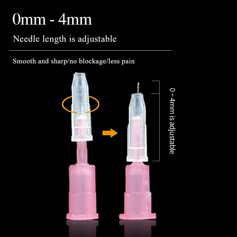 Agulha pequena ajustável médica rosa, Perfuração manual não indolor descartável, Agulha de uso cosmético ultra fino, 1 a 4mm, 31g