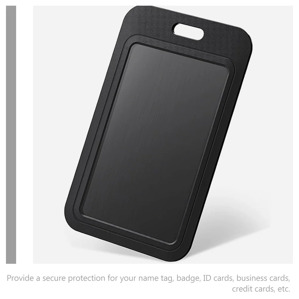 8pcs Black Card Holder Id Card Sleeve Vertical Name Badge Holder Reusable Slide Open Abs Material Office Work School