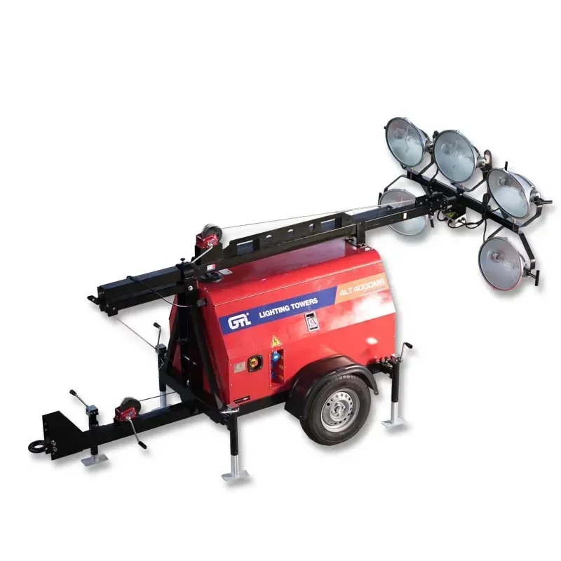 O motor manual portátil Kubota que ilumina torres, luz de inundação 5*1000W para a construção, 8m