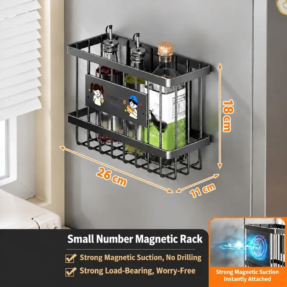 High Quality Metal Magnetic Basket Organizer Holder Household Space Saving Refrigerator Shelf Large Capacity Fridge Storage Box
