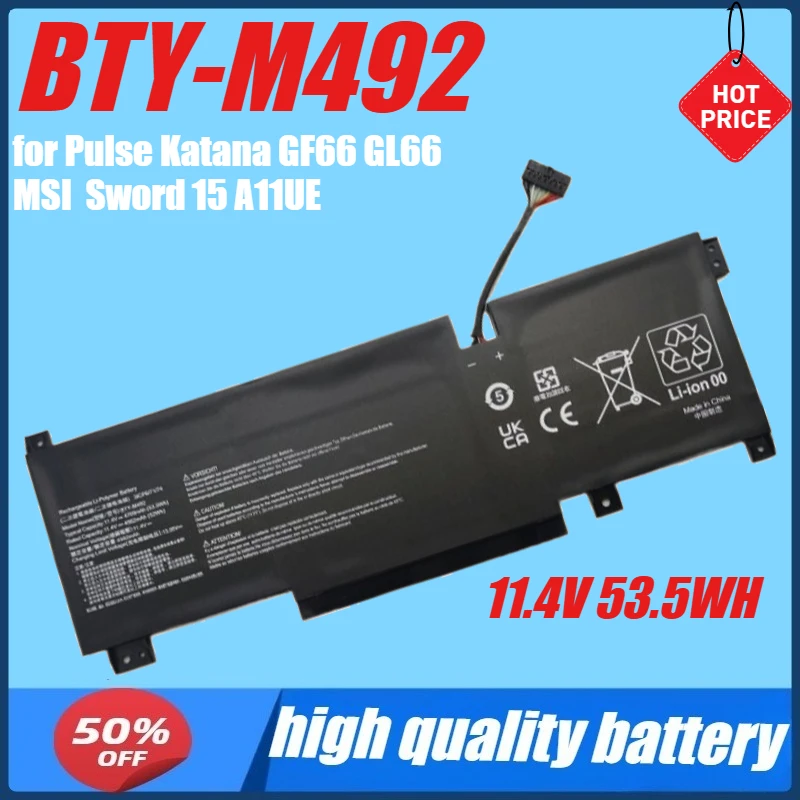11.4V 53.5WH  BTY-M492 Laptop Battery for Pulse Katana GF66 GL66 GL76 MSI  Sword 15 A11UE A11UD