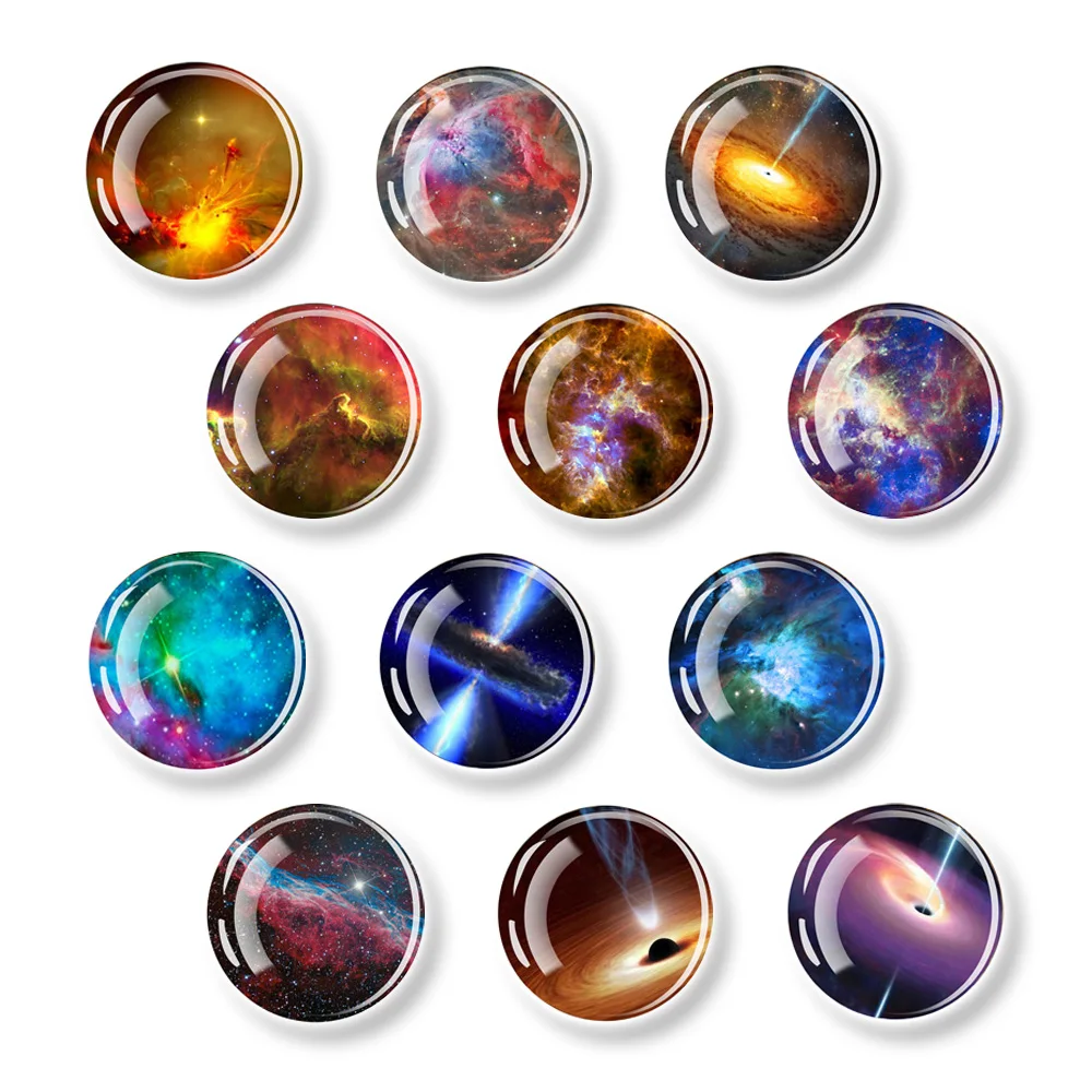 12pcs Universe Galaxy Planet Glass Cabochon 12 16 20 25 30MM Photo Printed Cabochon Diy Pendant Handmade Jewelry Accessories