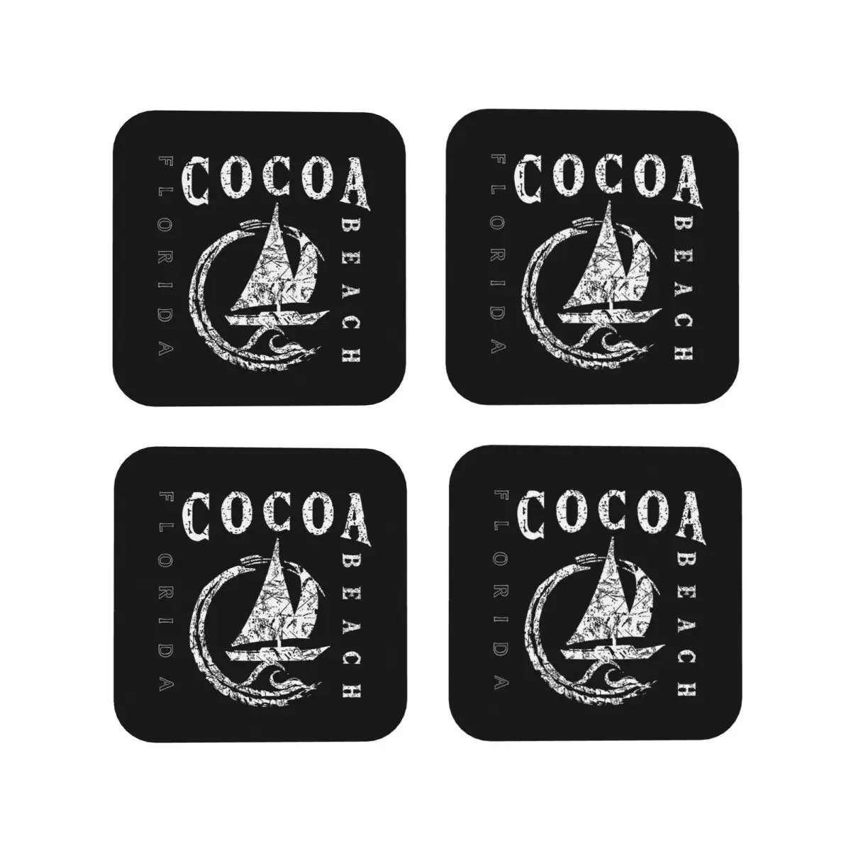 Cocoa Beach Florida Sailboat Sailing Yacht Nautical Wave Coasters Kitchen Placemats Insulation Cup Coffee Mats For Decor Set of4