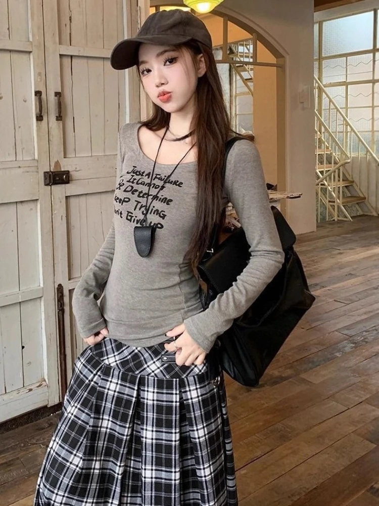 Kaos Wanita Streetwear Abu-abu - Vintage Y2K ulasan dan harga