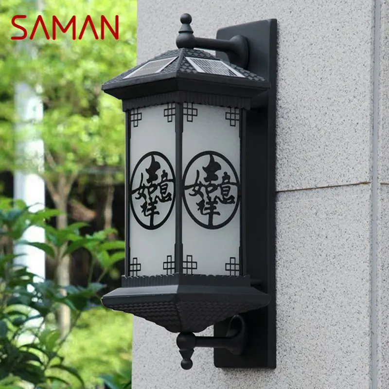 SAMAN Outdoor Solar Wall Lamp Creativity Chinese Style Black Sconce Light LED Waterproof IP65 for Home Balcony Courtyard