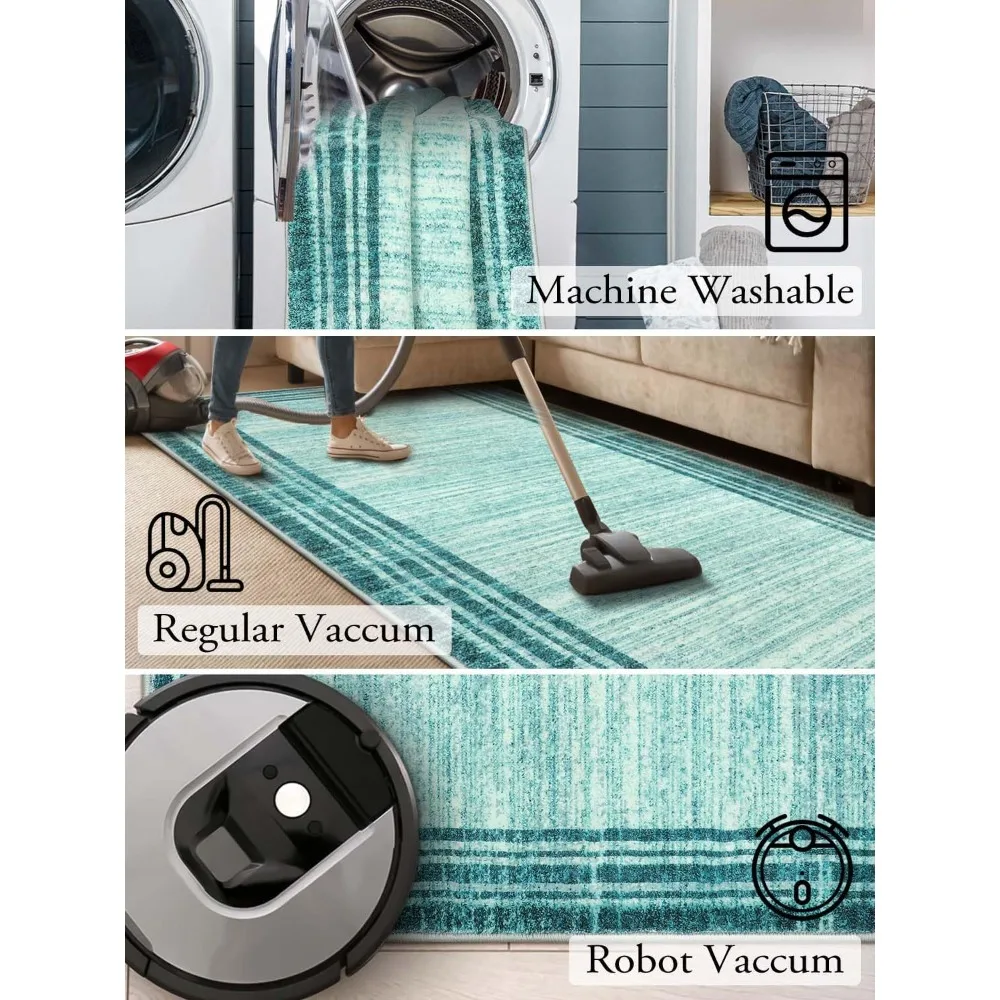 Стильный бирюзовый коврик 8x10 для гостиных, моющийся и устойчивый к пятнам, мягкий минималистичный напольный коврик для спальни