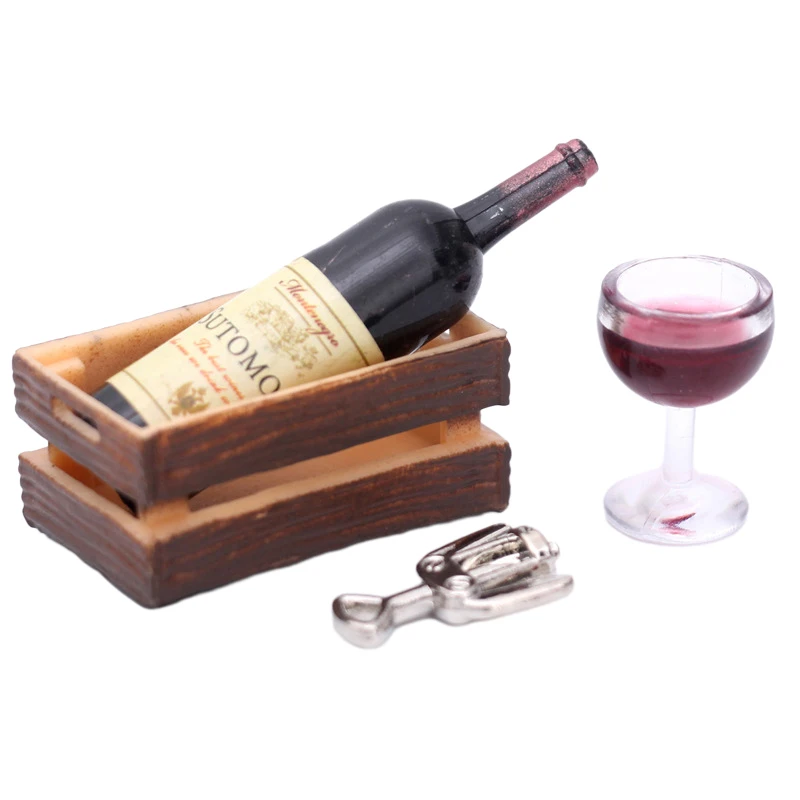 

1Set Dollhouse Miniature Red Wine Bottles Wine Glass Bottle Opener W/Box Kitchen Model Decor Toy Doll House Accessories