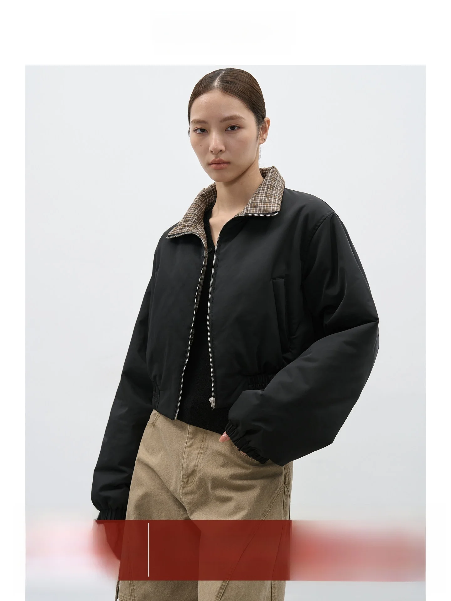 

Женская повседневная свободная куртка EIGHTHMONTH в черную клетку с воротником, теплая осенняя верхняя одежда на молнии