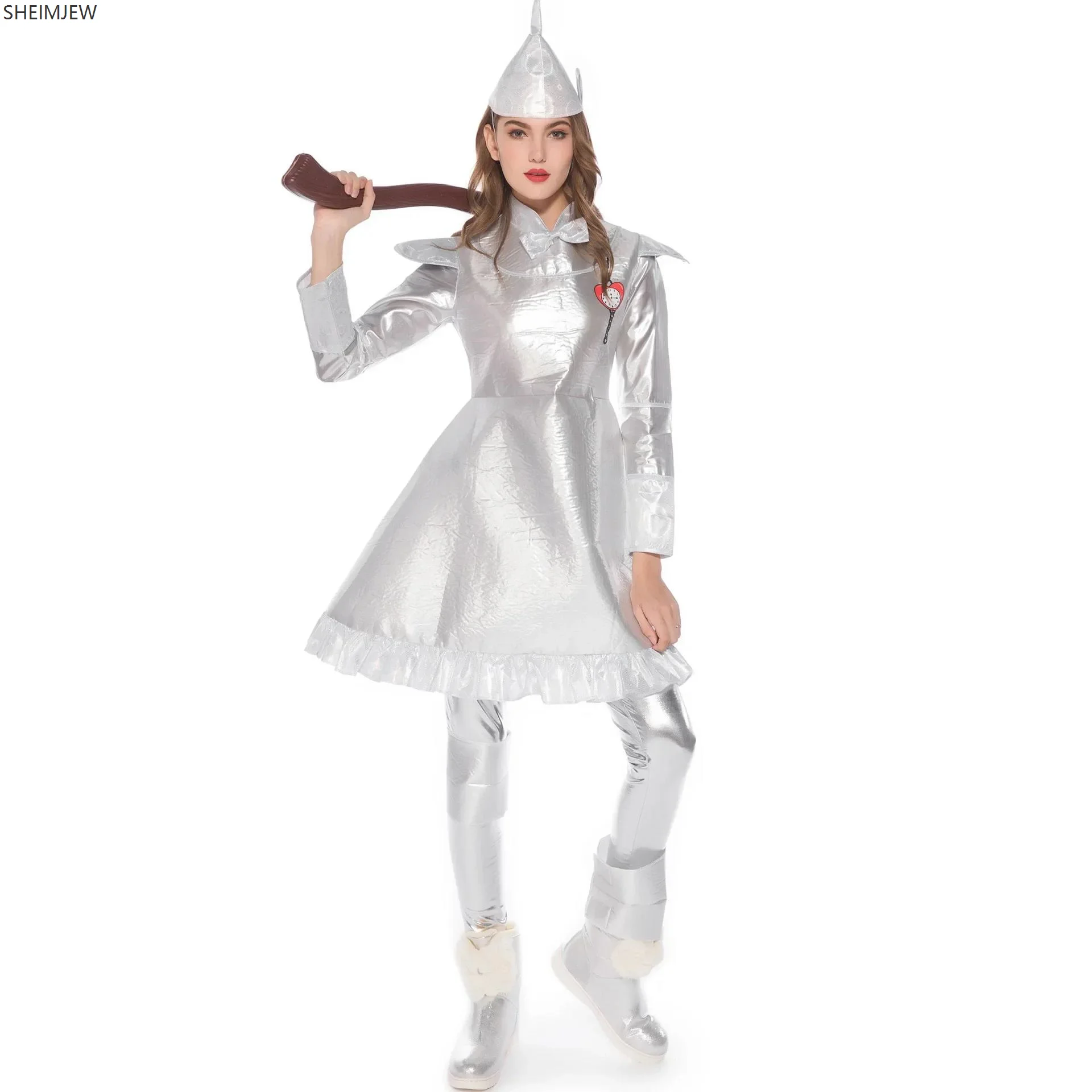 

Adult Halloween Carnival Party Anime Cosplay Women's Costume Christmas Makeup Stage Performance Silver Tin Man Suit Uniform