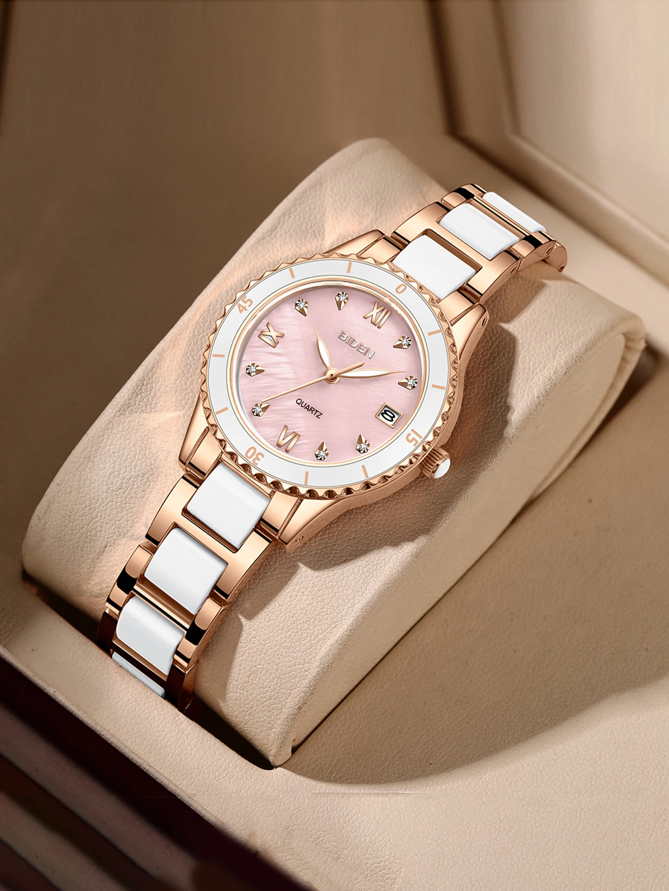 BIDEN Fashionable ladies' watch luxury diamond inlaid date waterproof quartz watch