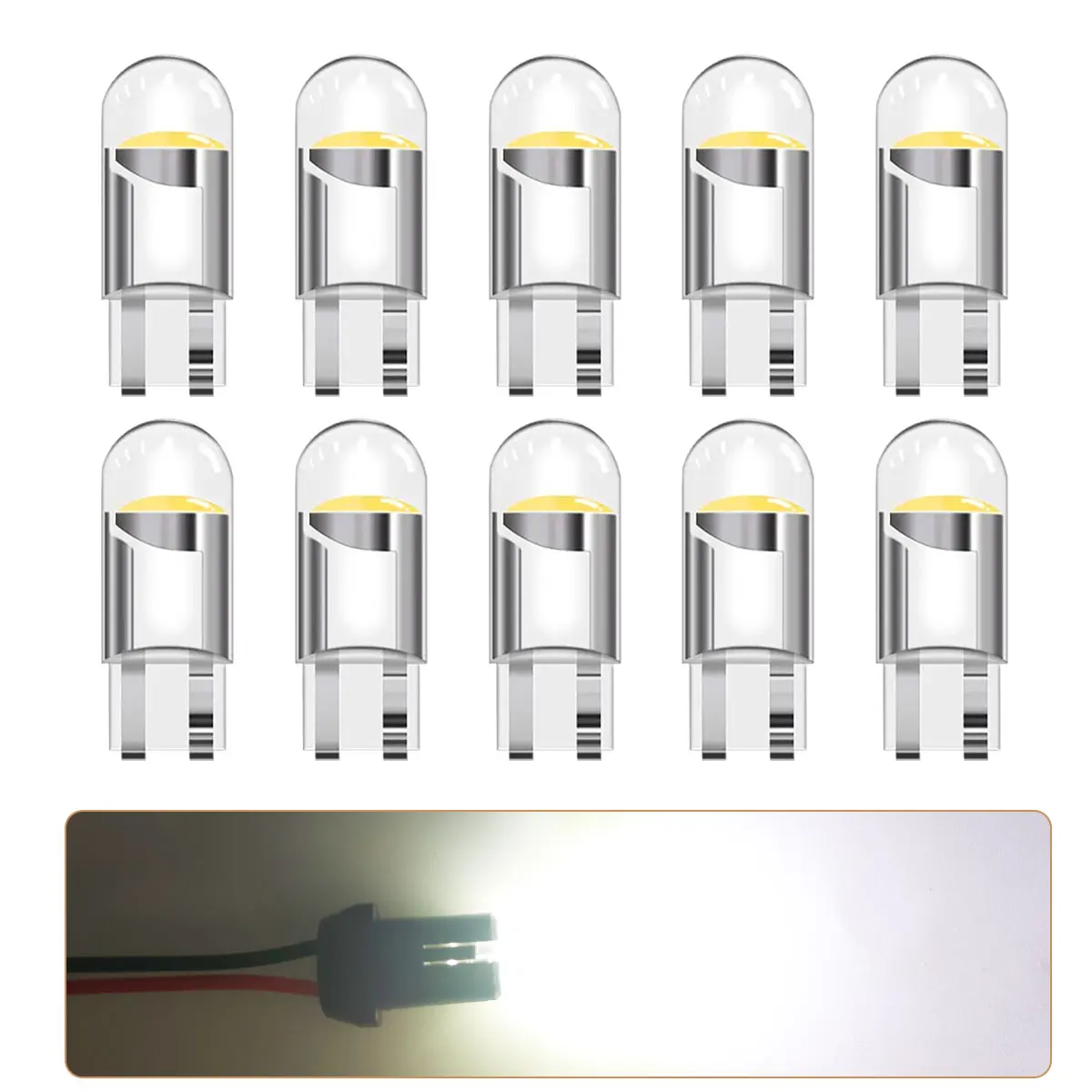 360 Transparent LED COB T10 W5W White/Blue/Yellow/Red/Pink/Ice Blue 12V Car Reading Rearview Mirror Reverse Signal Light