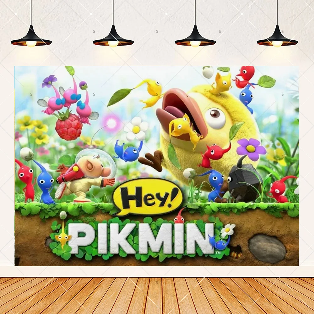 The Game P&Pikmin Theme Kid Birthday Party Decorations Cartoon Game Background Banner Number Balloon Cake Topper Party Supplies