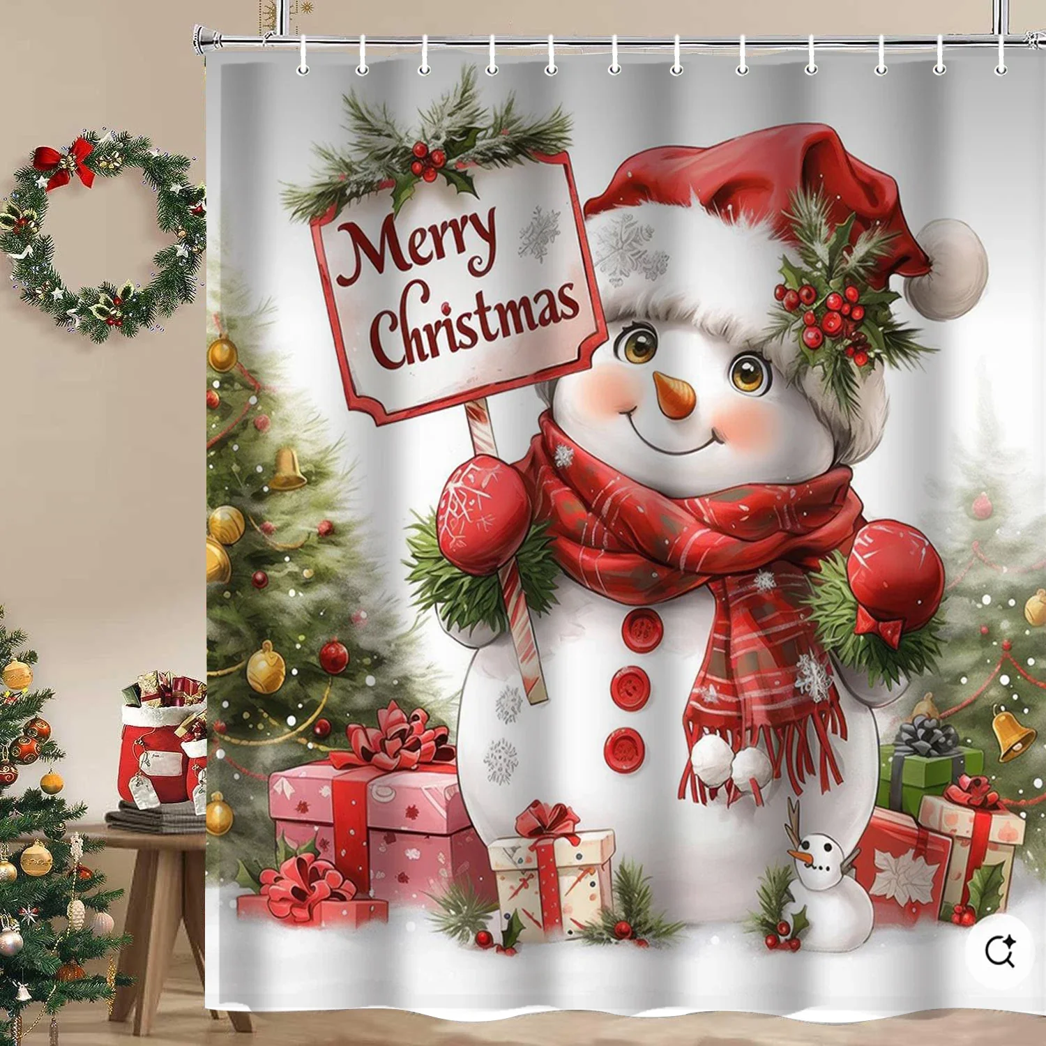 

Christmas Festival decorations Snowman Pattern Bathroom Shower Curtain With 12 Hooks Home bathroom decor and accessories