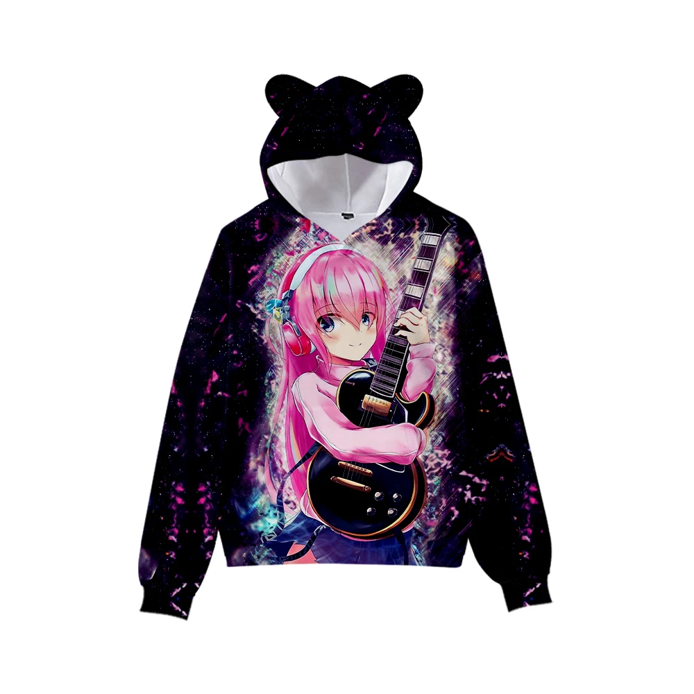 Bocchi the Rock Anime Cat Ear Hoodie Women Men Long Sleeve Sweatshirt Casual Cute Pullover Clothes