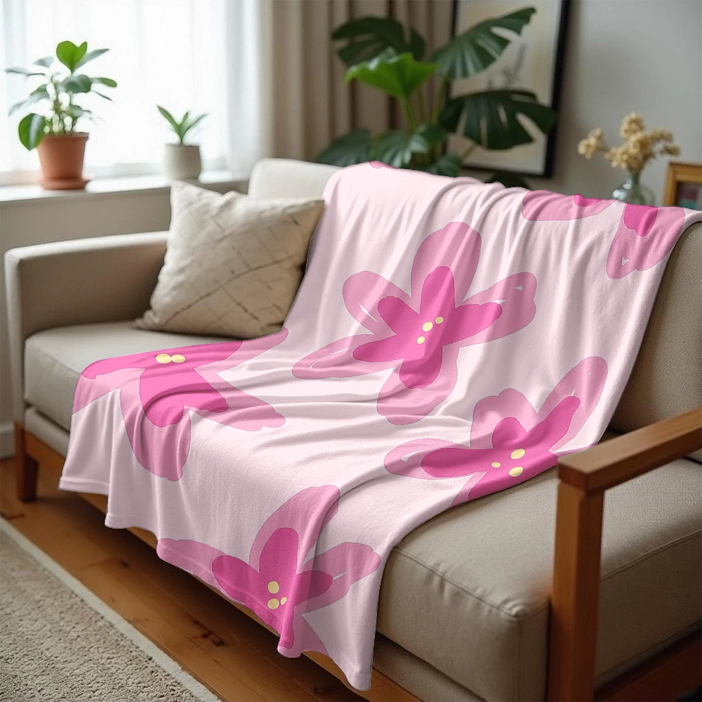 Blush Pink Ditsy Floral Cartoon Anime Print Flannel Blanket Soft Warm Throw for Kids Bedroom Sofa Bed Christmas Office Car