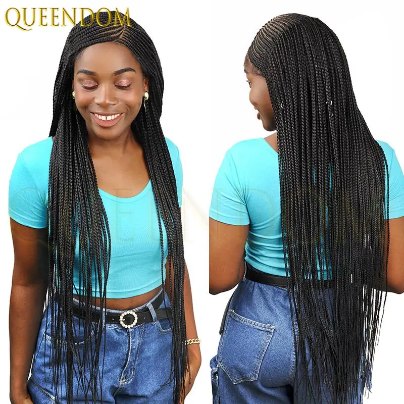 36 "Corrow Box Braids شعر مستعار اصطناعي كامل الدانتيل الباروكة الأمامية شعر طبيعي الجانب جزء للنساء السود الأفريقيات #1