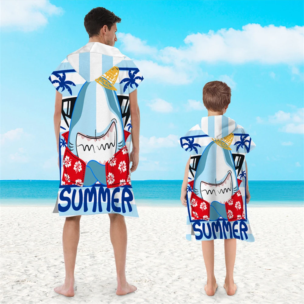 Family Matching Parent-Child Hooded Bath Towel Cloak Quick-Drying Beach Robe for All Ages - Soft Comfortable Beach Towels