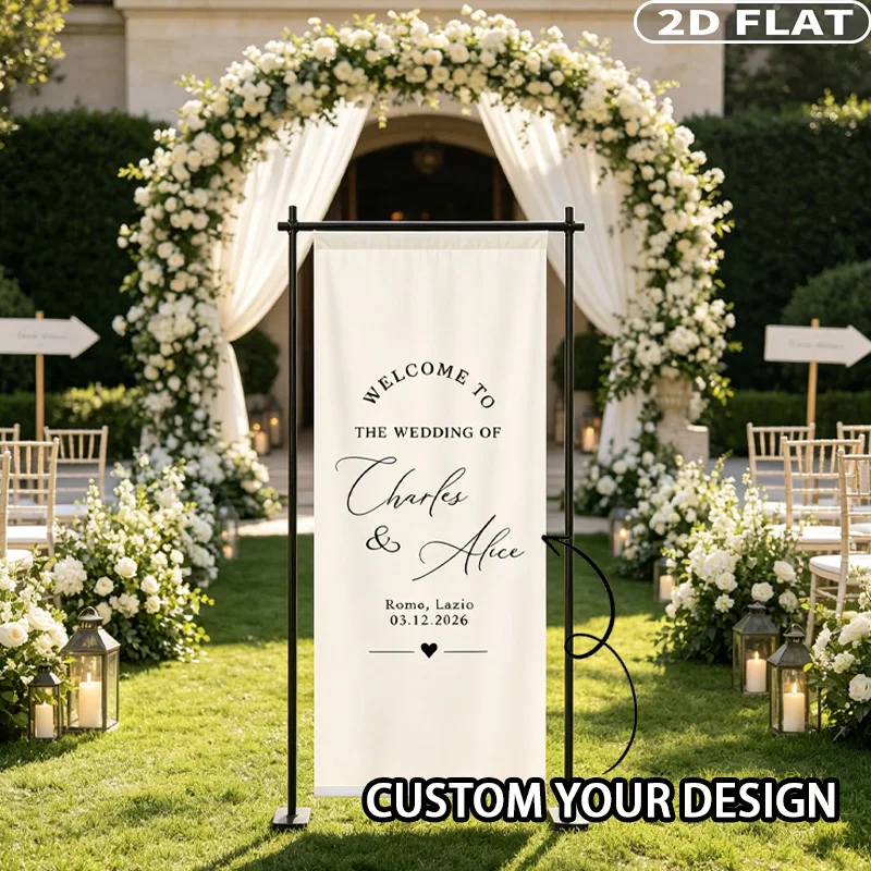 1pc Personalized Wedding Welcome Sign with Couple Names & Date, Custom Bride and Groom Banner, Indoor & Outdoor Wedding Decor